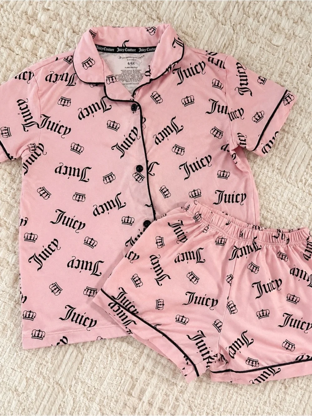 Juicy Couture Girls Pink Logo Print Satin Pajama Set Size 6/6X